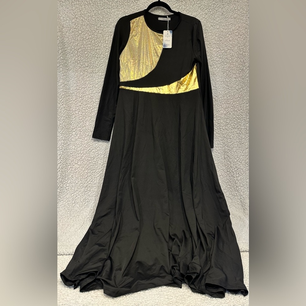 Elegant Black and Gold Long SleeveWomen's Dance Dress